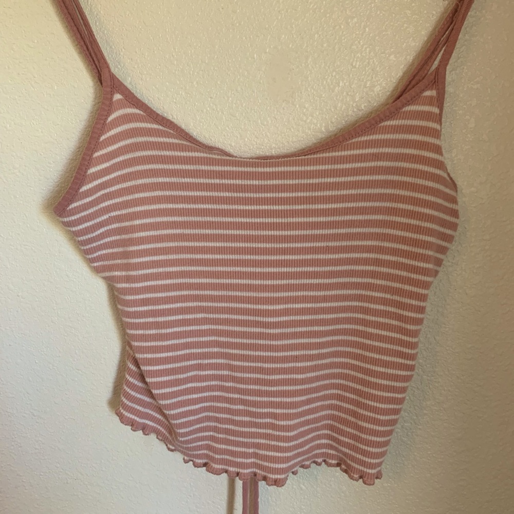 Tied back crop top. Pink and white striped. Size small.